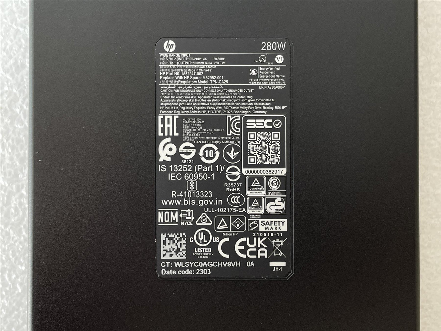 Hp M52953-800 M52952-001 M52947-002 TPN-CA25 280W AC Adapter Charger Genuine NEW