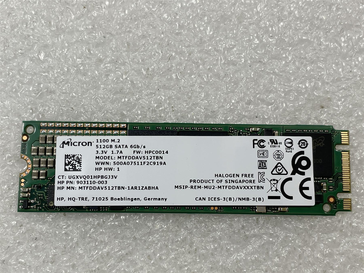 For HP 938185-850 Micron 1100 Solid State Drive SSD 512GB M.2 NVMe MTFDDAV512TBN