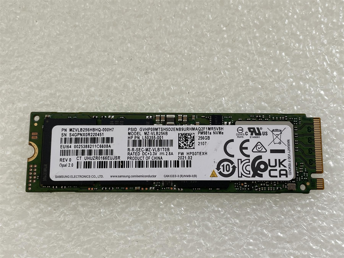 For HP SSD L28725-001 Samsung PM981A 256GB PCIe NVMe OPAL2 TLC Solid State Drive