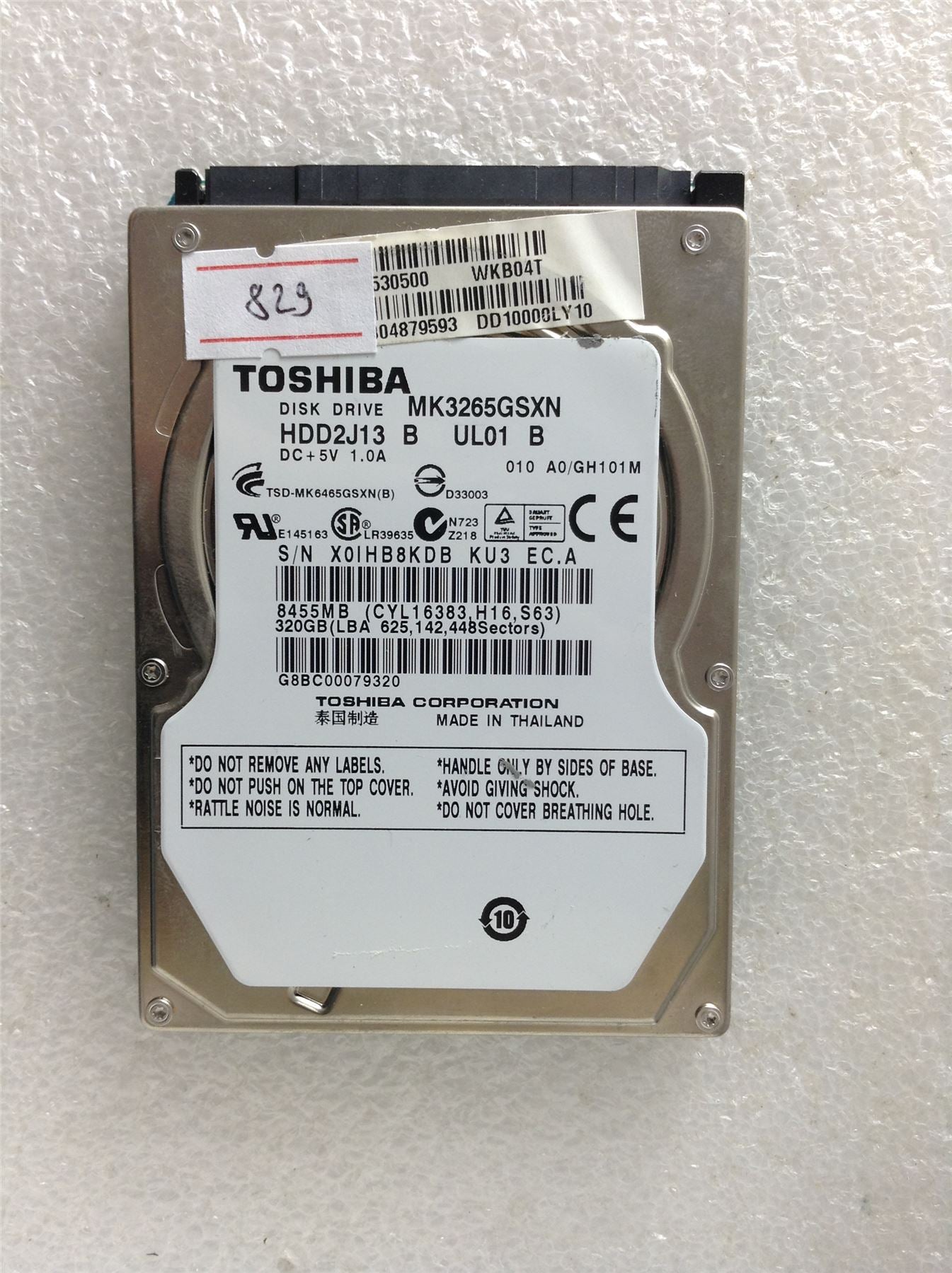 Hard Disk Drive HDD spares parts FAULTY TOSHIBA 320GB MK3265GSXN HDD2J13 UL01