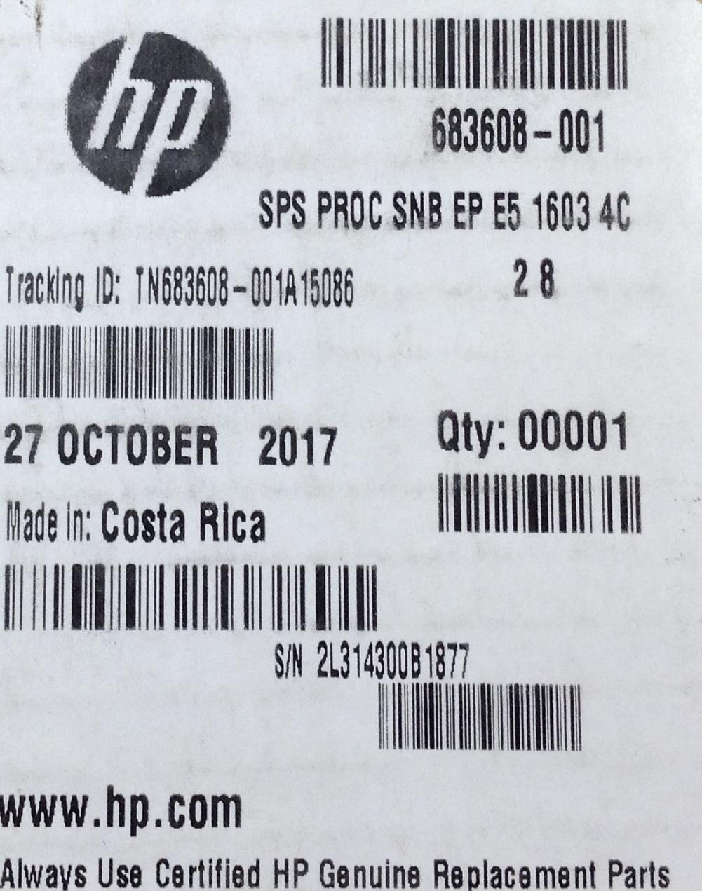 HP Z420 Workstation 683608-001 Quad-Core 64-bit  Xeon E5-1603 2.80GHz Processor