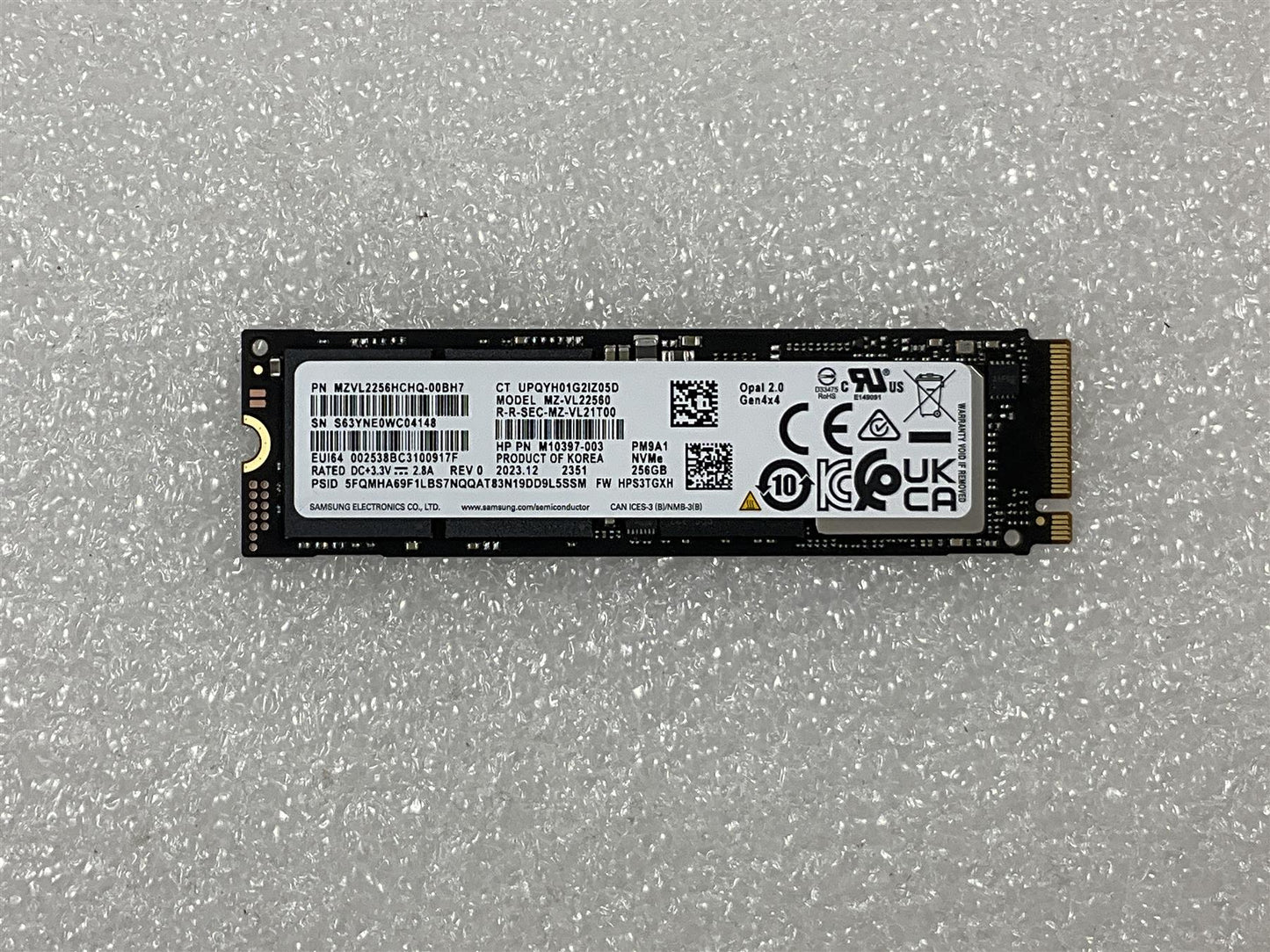 For HP M10397-003 Samsung PM9A1 M.2 NVMe SSD Solid State Drive 256GB MZ-VL22560