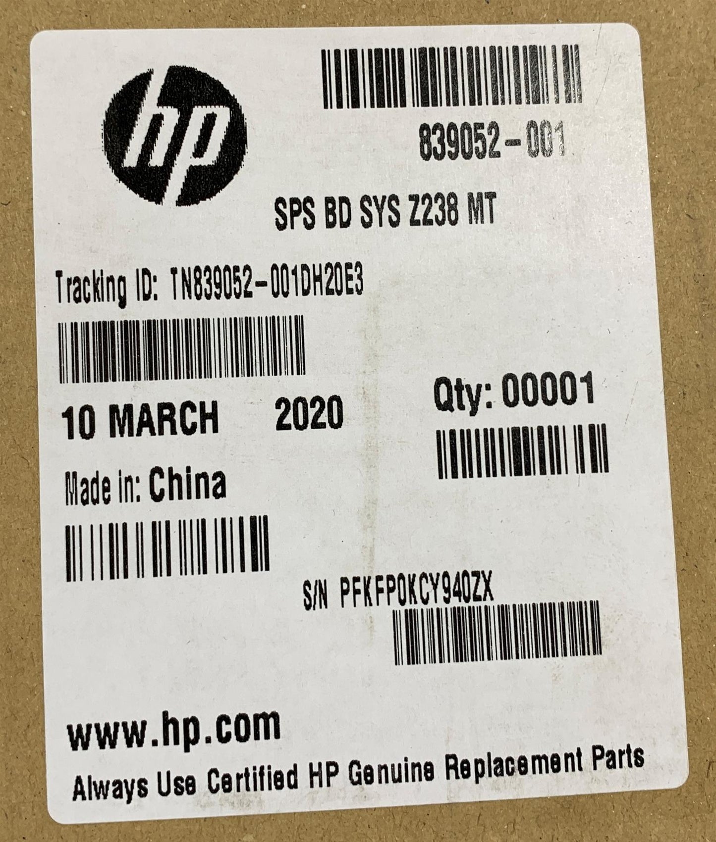 HP Z238 Microtower Workstation 839052-001 501 601 Motherboard System Board NEW