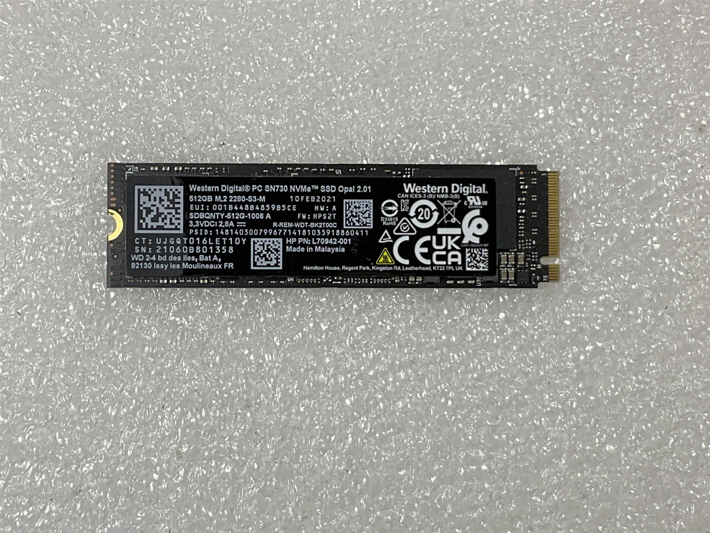 For HP L70942-001 Western Digital 512GB SN730 M.2 NVMe SSD SDBQNTY-512G-1006 NEW
