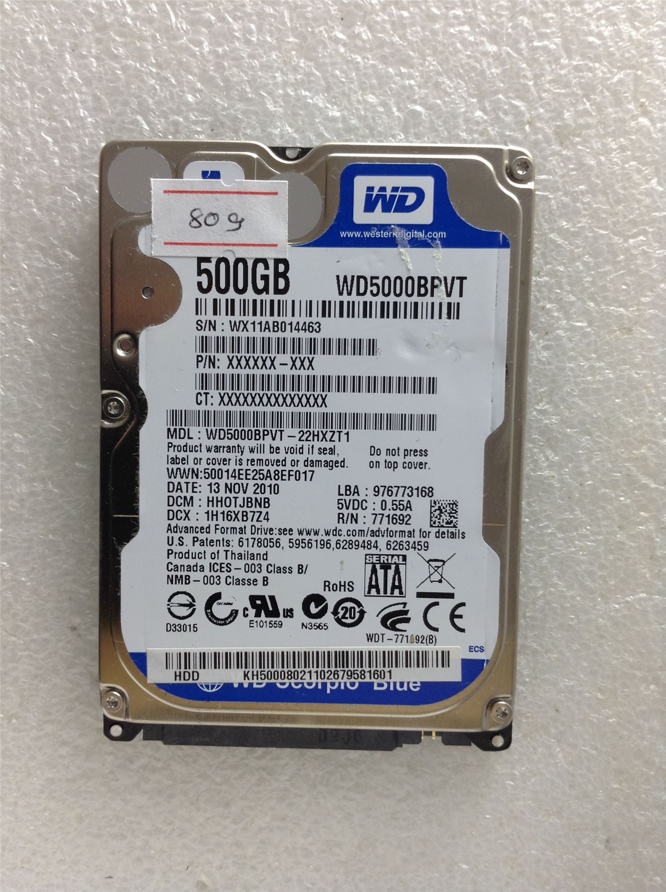 Hard Disk Drive HDD spares parts FAULTY WESTERN DIGITAL 500GB WD5000BPVT-22HXZT1