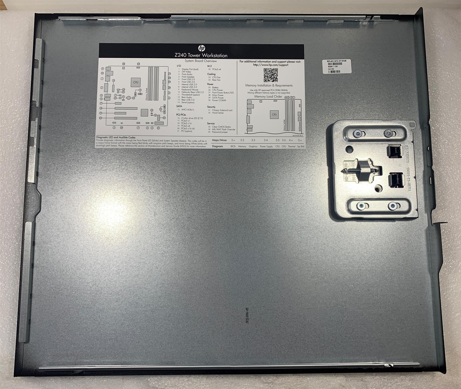 HP Z240 Tower Workstation 840811-001 Side Access Panel Cover Black Met