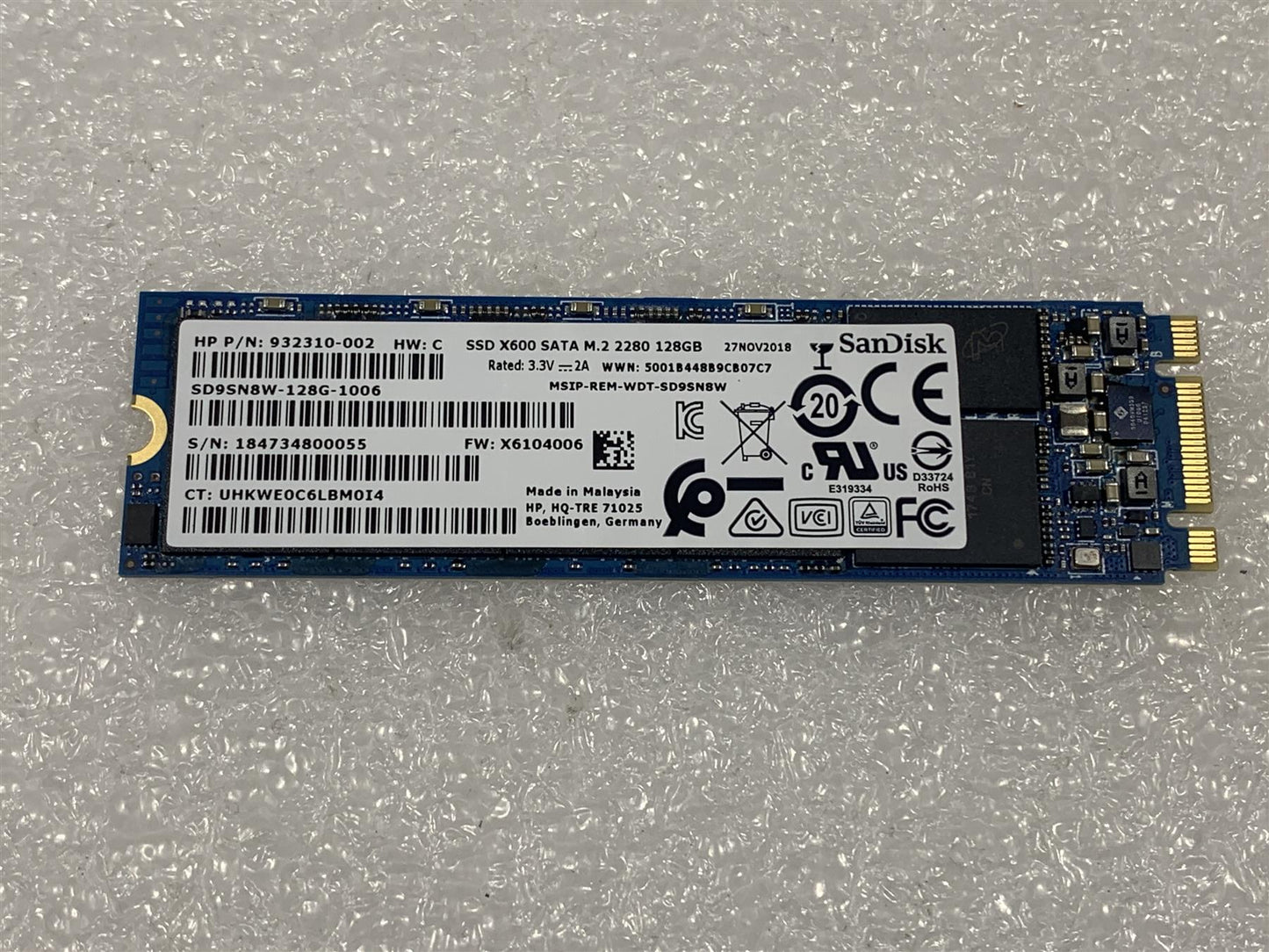 HP L42763-001 932310-002 Sandisk Solid State Drive 128GB SSD X600 M.2 SATA 2280