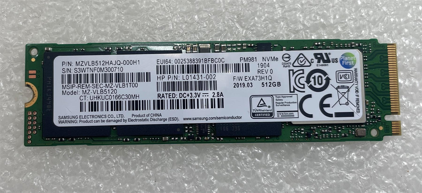 For HP L65637-001 SSD Solid State 512GB L01431-002 nvme MZ-VLB5120 NEW