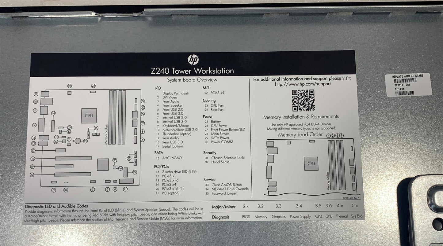 HP Z240 Tower Workstation 840811-001 Side Access Panel Cover Black Metal NEW