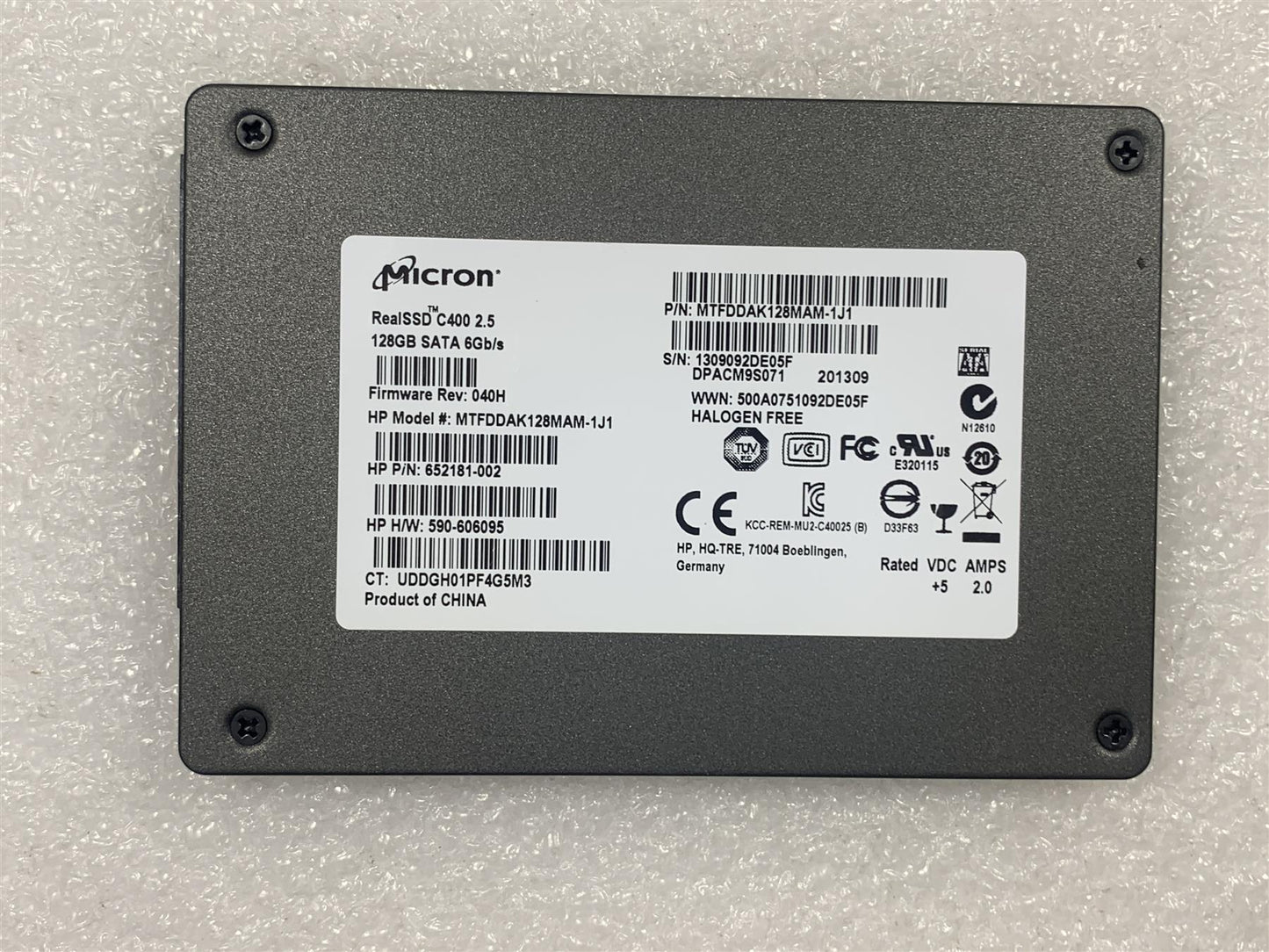 HP 652181-002 Micron SSD C400 Solid State Drive 128GB SATA MTFDDAK128MAM-1J1