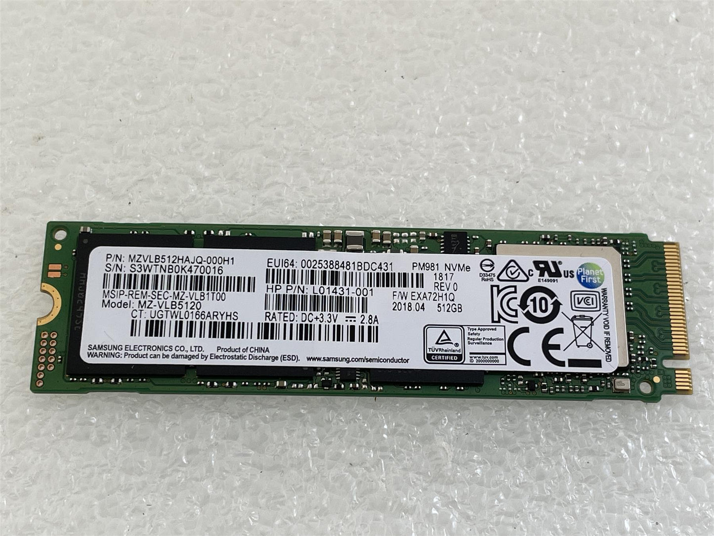 For HP 924029-001 Samsung 512GB SSD PM981 NVMe MZVLB512HAJQ Solid State Drive