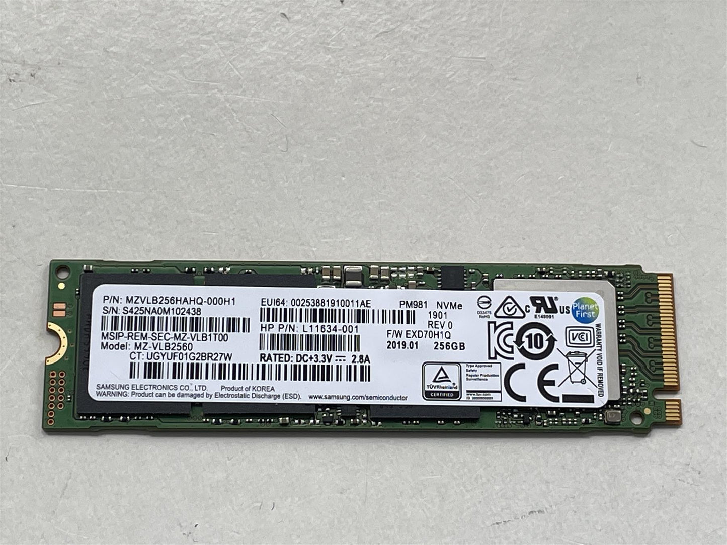 For HP L71812-001 Samsung PM981 NVMe MZVLB2560 256GB SSD Solid State Drive