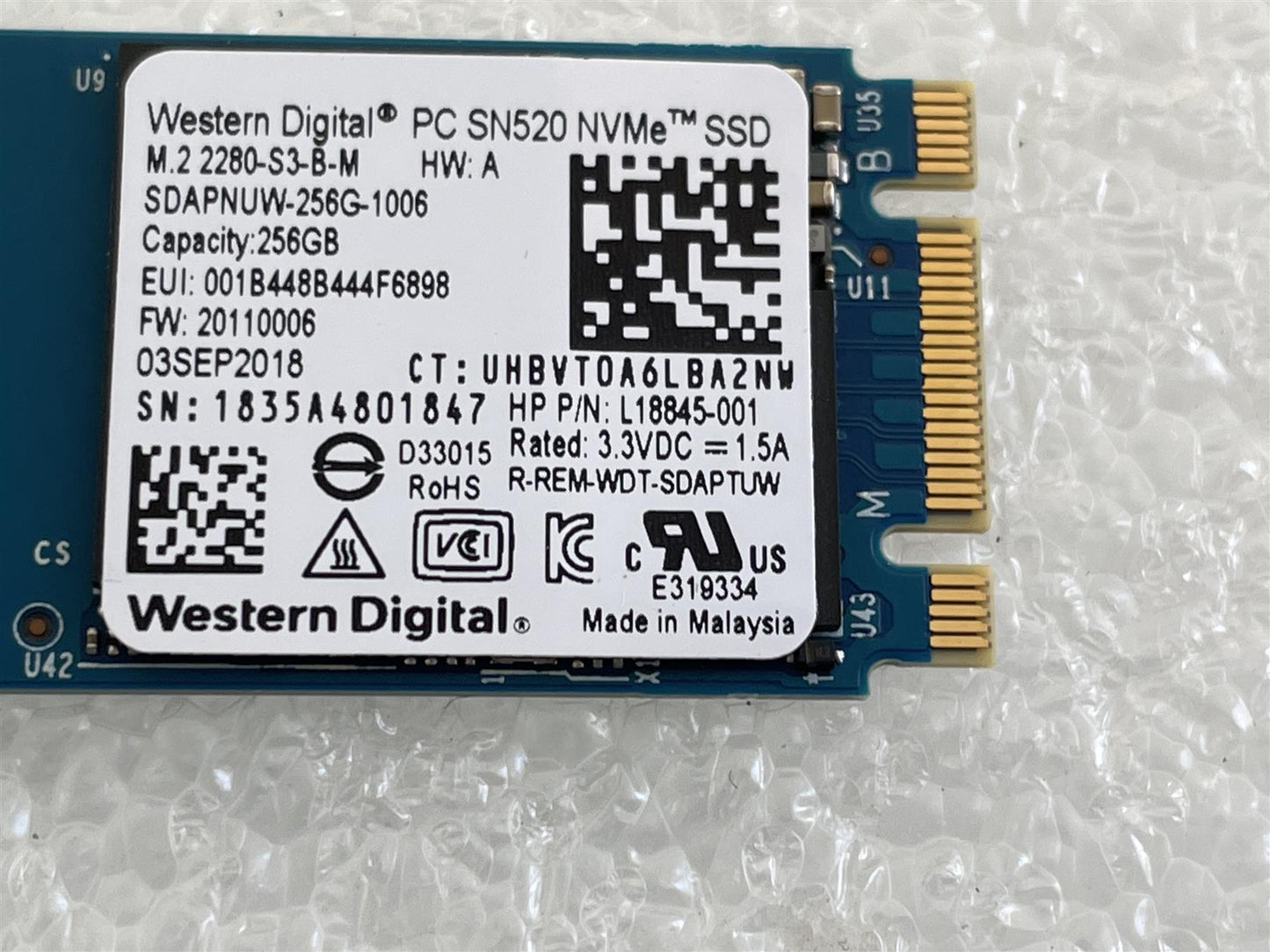 For HP L60450-001 Western Digital SN520 NVMe SSD 256GB SDAPNUW-256G-1006 NEW