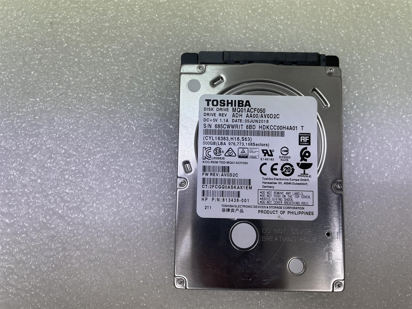 For HP L59967-001 Toshiba MQ01ACF050 500GB Hard Disk Drive SATA 2.5 HDD NEW