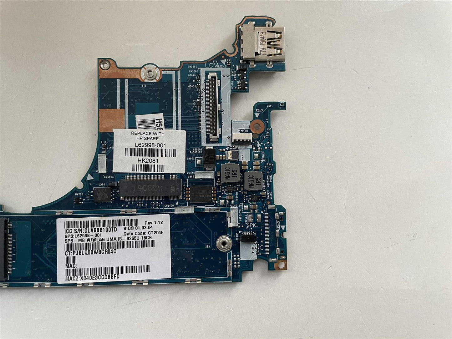 For HP EliteBook x360 1040 G6 L62998-001 sending L63003 Motherboard WLAN UMA i5-8265U 16GB