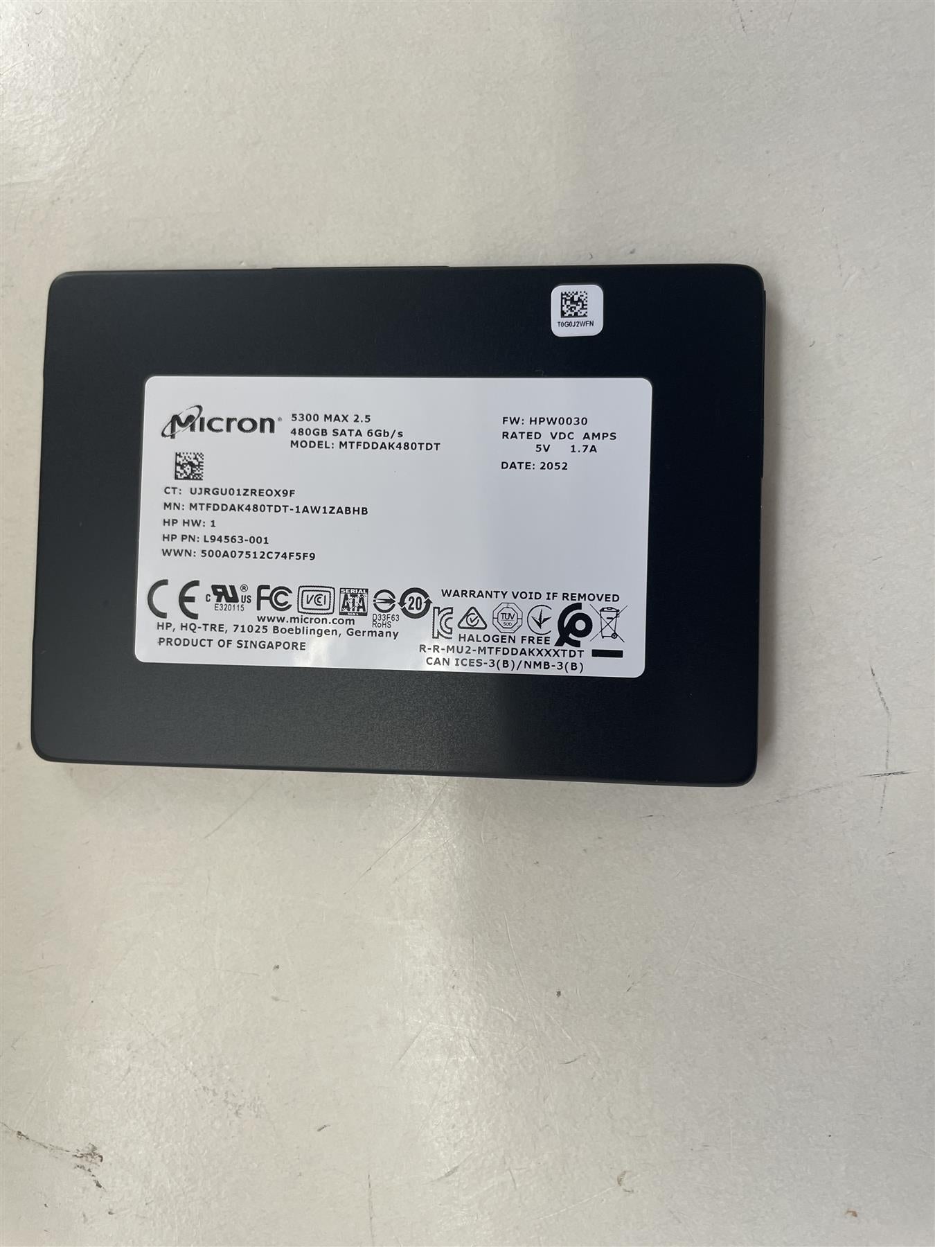 HP M20322-001 Micron 5300 2.5 480GB SSD Solid State Drive SATA MTFDDAK480TDT