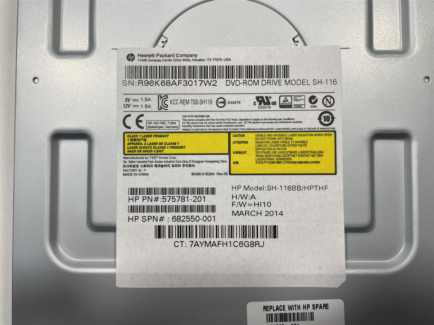 HP 581599-001 575781-201 682550-001 SH-116BB/HPTHF DVD-ROM Drive SATA GENUINE