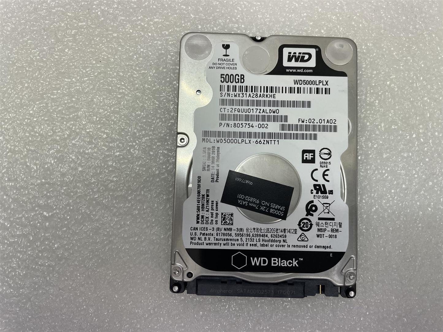 For HP L64682-001 Western Digital WD5000LPLX 500GB 2.5 inch SATA 7mm 7200rpm NEW