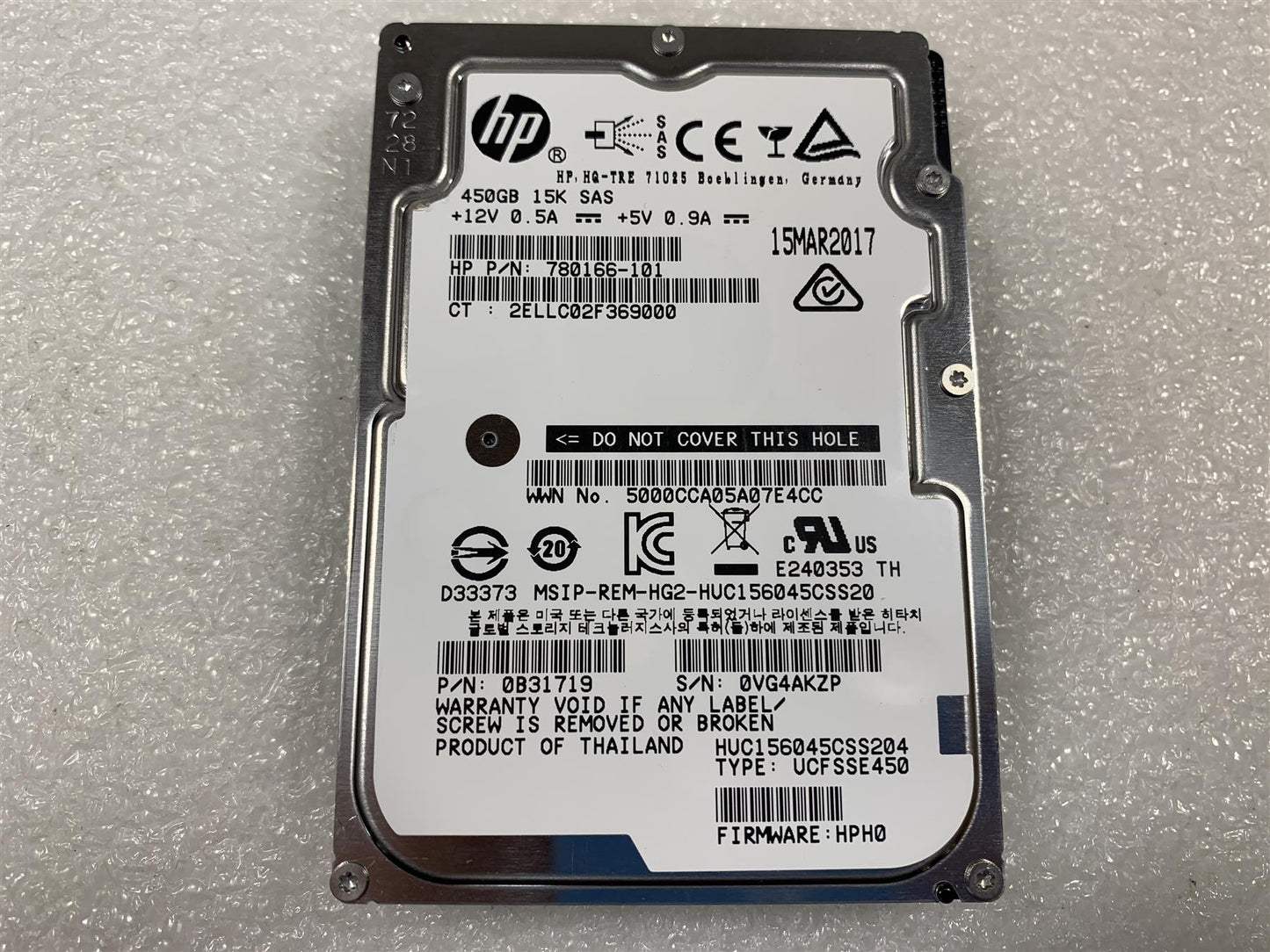 HP 623390-001 780166-101 450GB SAS 15K RPM 2.5 inch Hard Disk Drive 0B31719 HDD