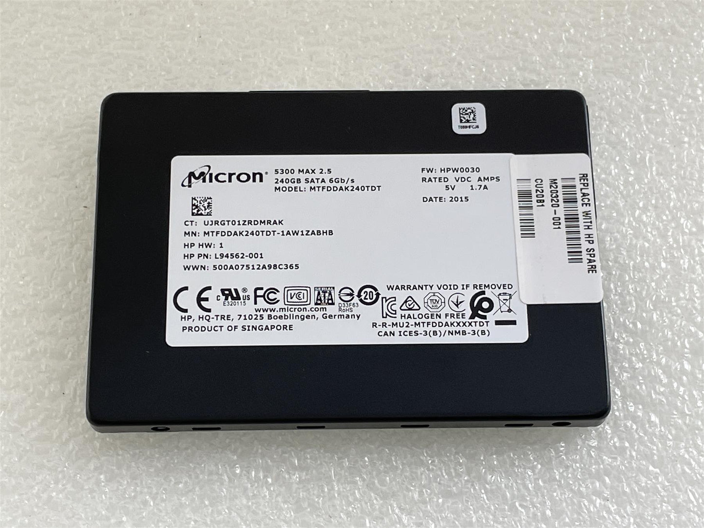 HP M20320-001 Micron 5300 MAX 2.5 MTFDDAK240TDT 240GB SATA SSD Solid State Drive