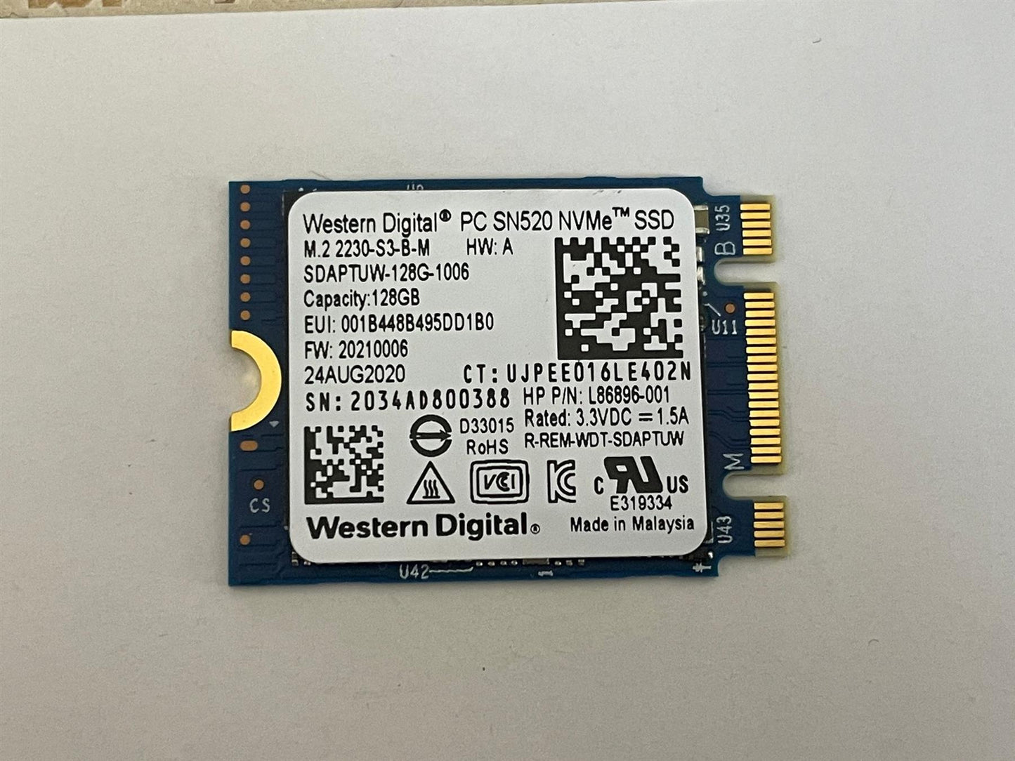 HP M11040-005 Western Digital SN520 NVMe M.2 2230 SSD Solid State Drive 128GB