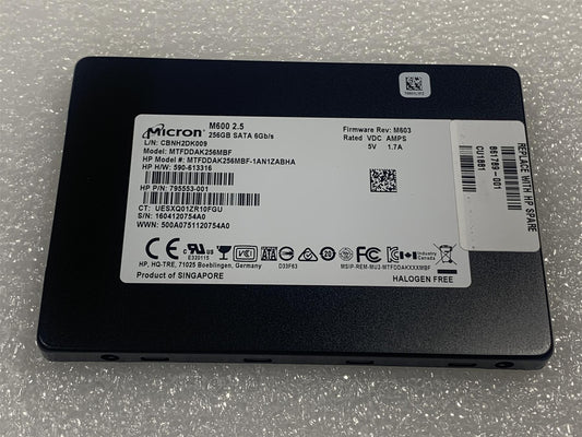 HP 861789-001 Micron MTFDDAK256MBF M600 2.5 256GB SATA Solid State Drive NEW